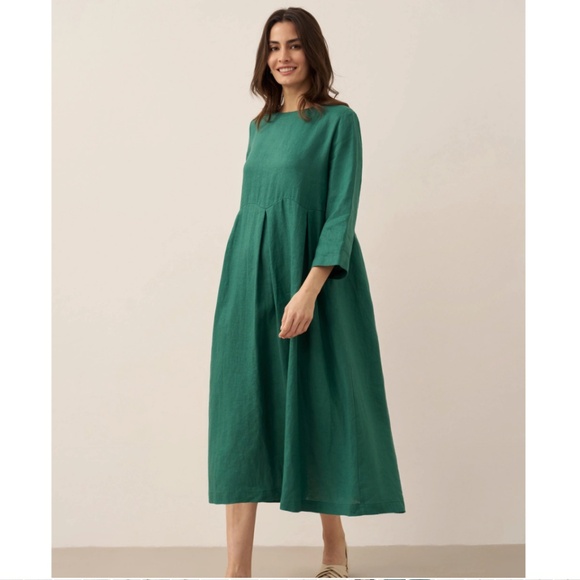100% Linen Bateau Neck Pleated Maxi Dress, verdant green, brand new with tag on - Picture 7 of 8